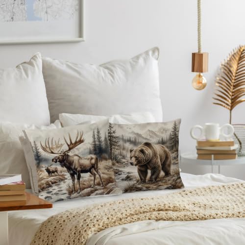 Rustic Cabin Moose and Bear Throw Pillow Covers 18x18 Set of 2 - color: Bear-6, size: 18" x 18" (Pack of 1)