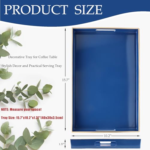 Spsyrine Blue Decorative Serving Tray with Handles, Elegant Plastic Coffee Table Tray for Ottoman, Living Room, Home Decor 15.6" X 10.2" - color: Navy Blue
