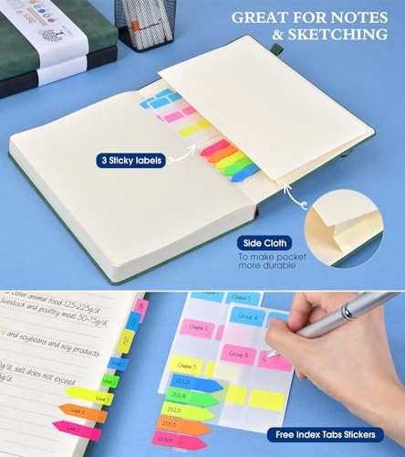 PERCUN A4 Lined Journal Notebook，365 Page Large Leather Journals for Writing Women Men，Hardcover Notebook with 100Gsm Thick Pages for Travel，Work，School，College Ruled, Daily Diary (8.5" x 11.4") - color: Green, size: A4
