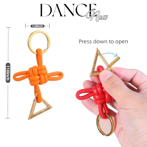 Ladies' genuine leather Chinese knot keychain, D-shaped horseshoe shaped car keychain, bag charm pendant - color: Orange