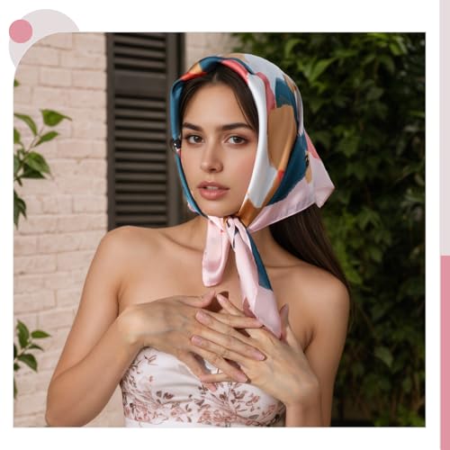 Seawhisper Premium Printed Satin Silk-Like Neck Scarf for Women Square 26" - color: Colorful