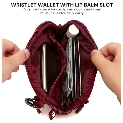 Wristlet Wallet for Women with Clear ID Window, Zip Coin Purse and Keychain - color: Burgundy