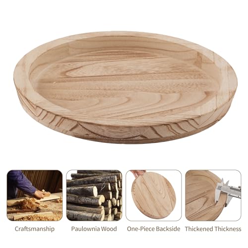 Hanobe Wooden Decortaive Coffee Table Tray, Round Candle Holder Centerpiece - color: Light Burnt Wood