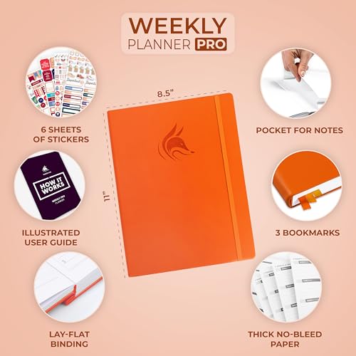 Clever Fox Planner PRO, Undated Weekly Planner, 8.5x11 Orange - color: Orange (Undated), size: A4 (8.5" x 11") Standard Version