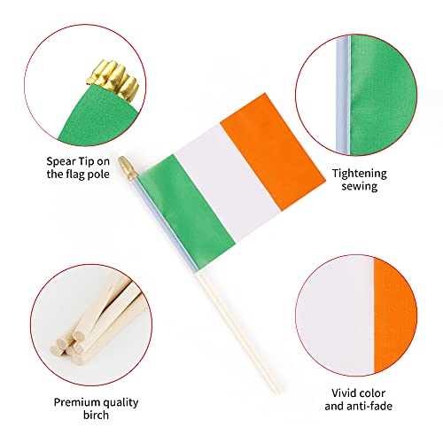 25Pack Small Ireland Flag Handheld Mini Irish Flag on Stick 5x8 Inch - color: Ireland