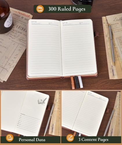 Small Journal Notebook 3.7"x6.8", 300 Page Lined Paper Pocket Size Notebook - color: Brown, size: A6 (3.7in x 6.8in)