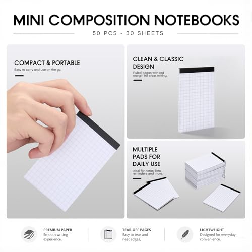 Resurhang 50 Pcs Small Legal Pads 4" x 2.5" Mini Grid Notepads Bulk - style: Grid