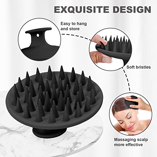 Meartchy Silicone Scalp Massager Shampoo Brush, Scalp Brush for Hair Growth & Dandruff Removal, Hair Scrubber Scalp Stimulator Exfoliator Brush with Soft Bristles for Wet Dry Scalp Care (Black) - color: Black
