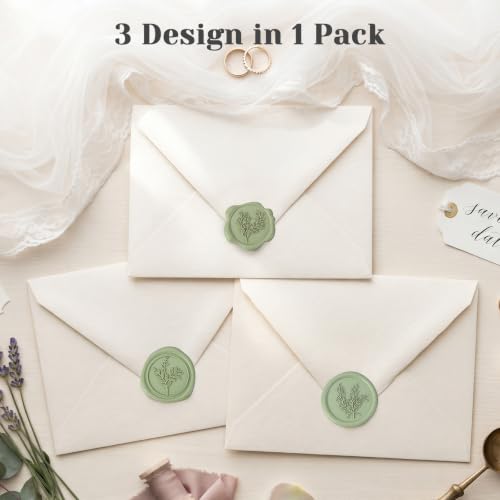 60Pcs Sage Green Wax Seal Stickers Set (3 Designs in 1 Pack) - Floral Botanical Adhesive Seals for Wedding Invitation Envelope Seal Stickers Gift Wrapping - color: Sage Green