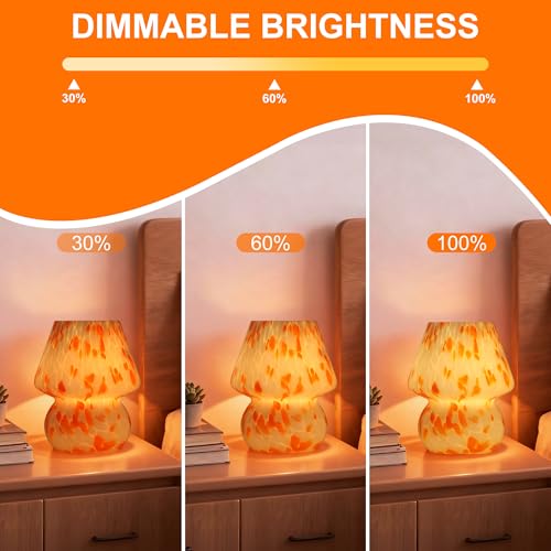 Mushroom Lamp with LED Bulb, Small Glass Bedside Lamp, Orange&White - color: Orange&White