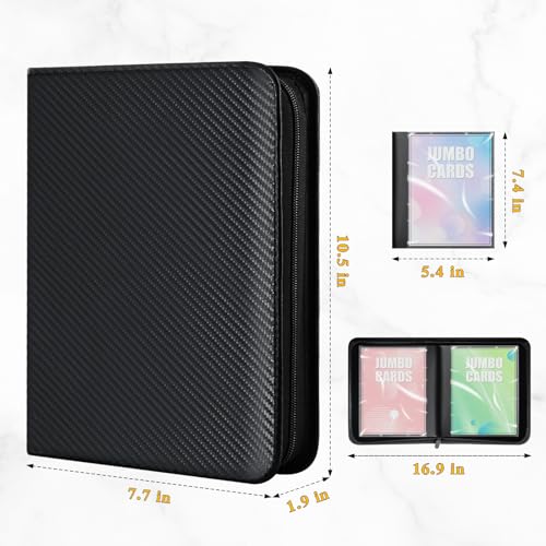Jumbo Card Binder for PKM– WITHYU PU Leather Ringless Card Collection Binder with 60 Pockets, 5.4'' x 7.4''Card Holders Storage Album for Game Card (Carbon Black) - color: Carbon Black, size: 5.4x7.4