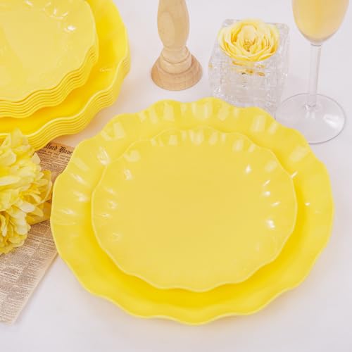 LIYH 24Pcs Yellow Plastic Plates Reusable, Dinner And Salad Set For Parties - color: Yellow, size: 24(12 Guests)