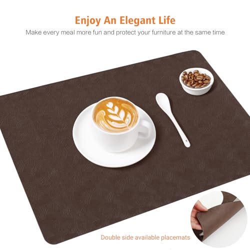 Brown Vinyl Placemats Set of 6 Waterproof Wipeable Table Mats - color: Brown