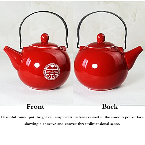 Chinese Teapot 28oz Porcelain Tea Pot Red (Double happiness Teapot) - color: Double happiness Teapot