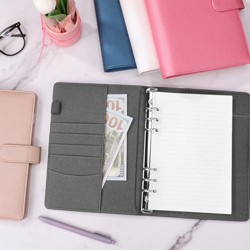 Antner A5 Binder 6 Ring Refillable Notebook Budget Planner Cover for Cash Organizer, PU Leather Loose Leaf Photocard Holder Aesthetic Binder with Magnetic Buckle for A5 Planner Inserts, Glitter Black - color: Glitter Black