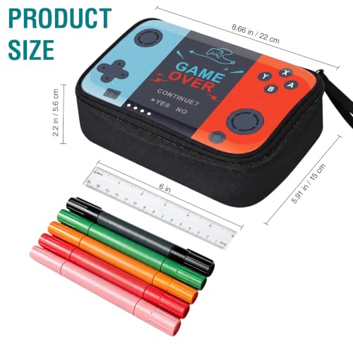 Large Pencil Box for Boys - Gamer Pencil Case Pouch with Zipper Compartment, Durable Wipable Fabric, Easy to Clean, Big Soft School Supplies Organizer Bag for Kids Grades 1-6 - color: Teal & Orange