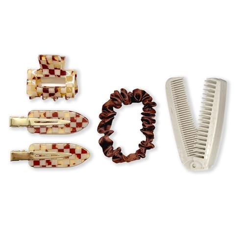 Bonks GoGo Kit - Hair Care Kit Espresso - Portable Hair Accessories Pouch for Women & Teens - Includes Mini Claw Clip, Seamless Hair Pins, Silky Hair Tie & Folding Comb - Compact Travel Essential - style: Hair Care Kit "Espresso"