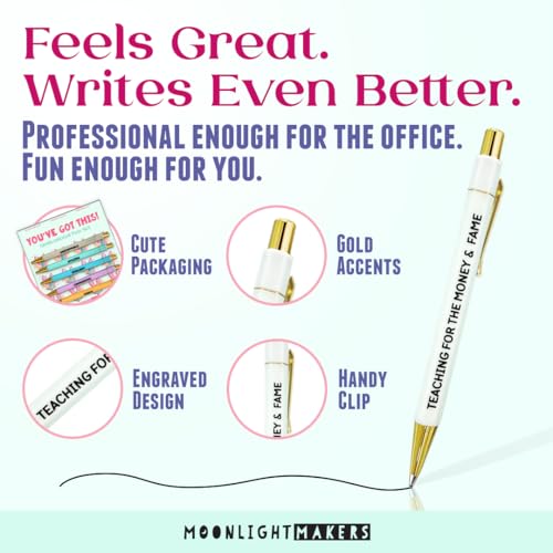 Moonlight Makers Funny Pens, Black Ink Ballpoint, Set of 5, You Got This - color: You Got This