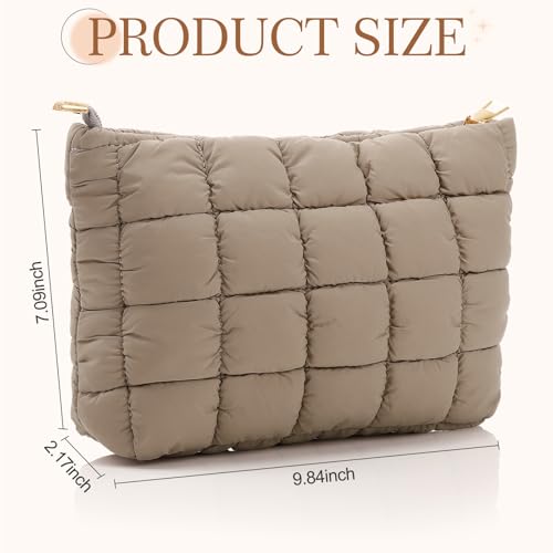Hillban Light Tan Puffy Quilted Makeup Bag Cute Cosmetic Bag Gift, Classic - color: Light Tan, size: Classic