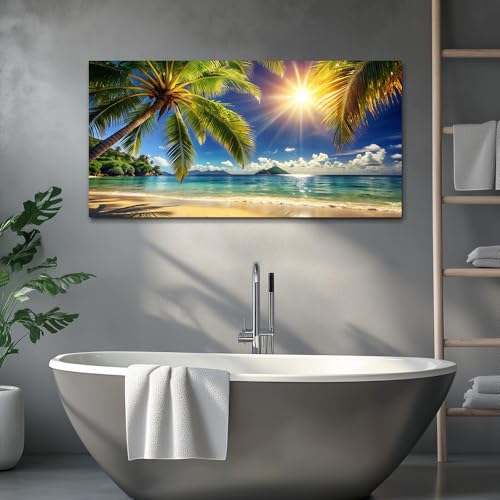 Yxbhhym Coastal Wall Art Tropical Beach Pictures for Living Room Summer Ocean decor Palm Tree Canvas Print Bearoom Wall Decor Sunrise Sunlight Scenery Poster Office Artwork Framed Home Decorations - color: AbePal, size: 40"L x 20"W