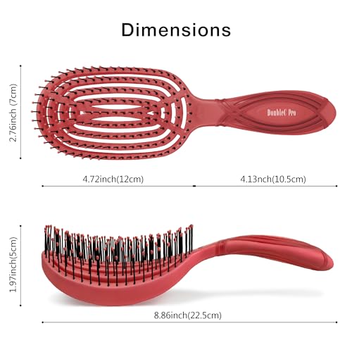 NuWay® DoubleC PRO® Patented Scalp Care Hair Brush – Double Curve Design for Scalp Massage, Professional Blow-Dry Styling, Wet & Dry Hair, All Hair Types (Red) - color: Red