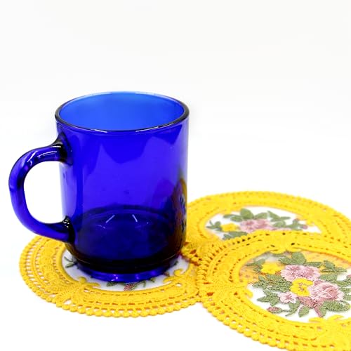 4.5'' 8pk Cloth Vintage Coasters, Small Crocheted lace doilies, Gold Embroidered Fabric Coasters for Drinks, Yellow Lace Embroidery Coasters for Tea Cup, Tabletop Photography Decoration (Golden) - color: Golden