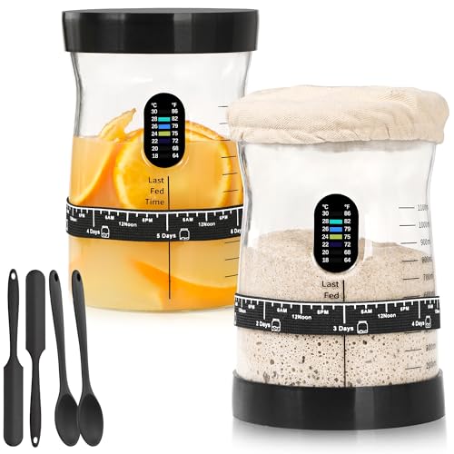 50 oz Large Sourdough Starter Jar Glass - Wide Mouth Sourdough Starter Kit with Lid for Beginners with Spatula, Feeding Instructions & Recipes (2 Pack) - size: Big- 2 Jar