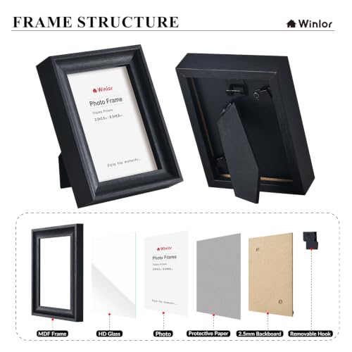 2.5x3.5 Mini Picture Frames Set of 6, Small Polaroid Photo Frame with HD Glass, FSC Certified Eco MDF Wood, Tabletop Desk & Wall Display for Instax Film, Baby Nursery Decor, Wallet Size, Black - color: Glass-Black