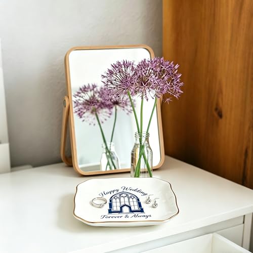 Happy Wedding Jewelry Dish, Forever & Always Ceramic Ring Holder Tray, Wedding Bridal Shower Gift for Bride Couple, Trinket Tray for Rings Earrings Necklaces - style: Happy Wedding
