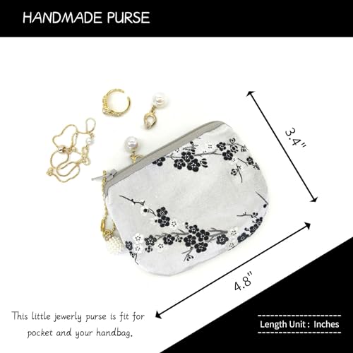 Handmade Women Coin Purse Brocade Rosary Bag Silk Jewelry Pouch Zipper Wallet - White Black - color: White_Black