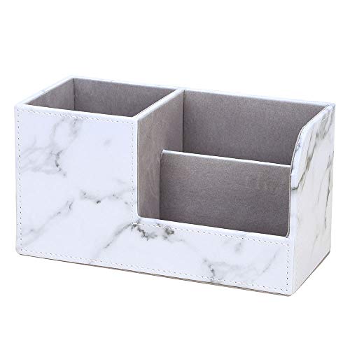 Leather Multi-Function Desk Stationery Organizer Storage Box Pen/Pencil, Cell Phone, Business Name Cards, desk organizers (White Marble) - color: White Marble