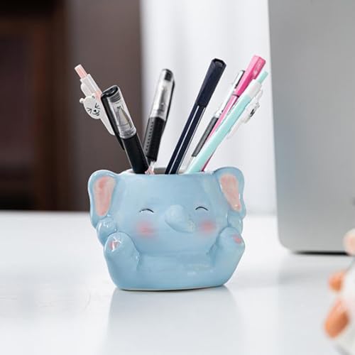 DIYOMR Cute Animals Planter, Mini Ceramic Cartoon Animal Shaped Succulent Flower Pot Indoor Air Plants Holder, Smooth Shiny Decorative Flower Cactus Planter - Plants Not Included (Baby Elephant) - color: Baby Elephant