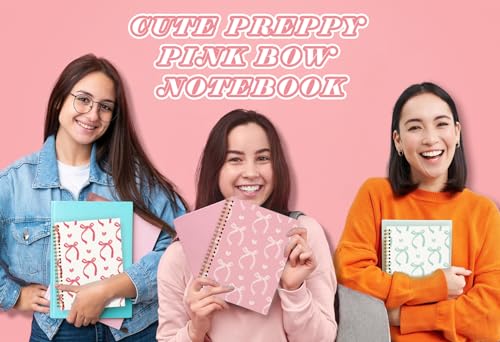 QUICQOD Preppy Pink Bow Spiral Notebook for Teen Girls 5.5x8.3 Inch - color: Pink2