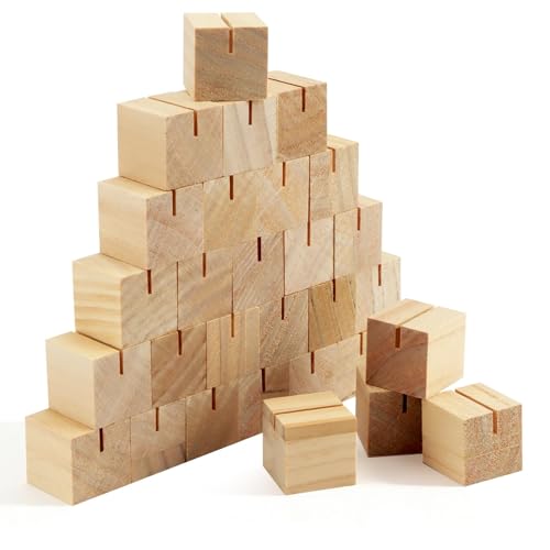 30Pcs 1.2x1.2 Inches Wood Table Number Stands, Wood Place Card Holders, Wooden Holders for Wedding, Ceremony, Birthday, Party, Home Decoration, Events (2mm Slots) - size: 30 Pcs- L 1.2"- Slots 2mm