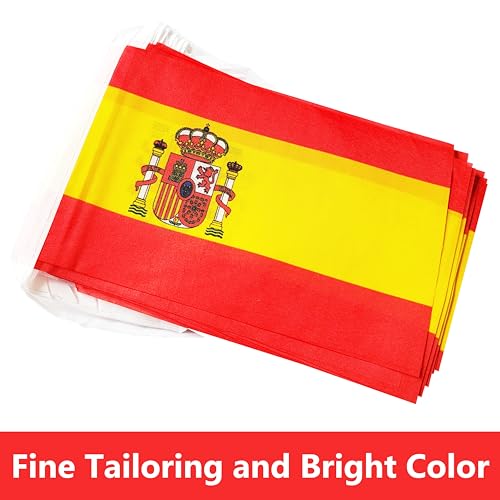 100 Feet Spain String Flag, 76 Pcs Spanish Banner Flag, Small Mini World Banner Flags for Sports Events, Bars Decorations, School Festivals, Party Decorations, Celebrations (Spain) - color: Spain
