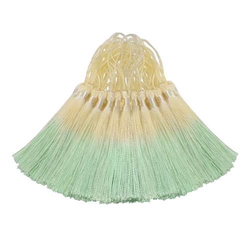 50Pcs 5 Inch Bulk Bookmark Tassel Kit for Graduation, Keychain(Beige Green) - color: Beige&green