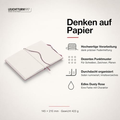 LEUCHTTURM1917 - Notebook Hardcover Medium A5-251 Numbered Pages for Writing and Journaling - Thinking Ahead (Dotted Paper, Dusty Rose) - color: Dusty Rose, style: Dotted