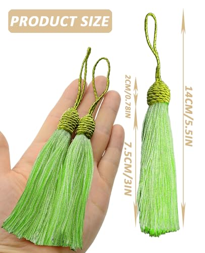 50 Pieces Tassel Bookmark with Loop,Tassels for Crafts,Decorative Tassel for Keychain Jewelry Making Curtain Blanket Graduation Decoration Wedding Favors (Lime Green) - color: Lime Green