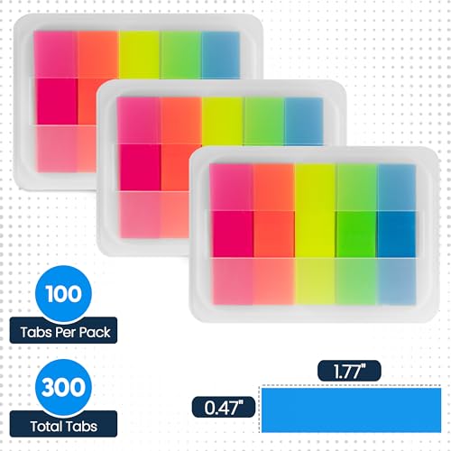 Essex Wares - 300 Pieces, 5 Bright Colors, Transparent Sticky Tabs - color: Bright Colors