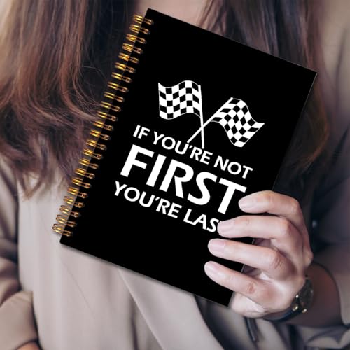 JINYO If You're Not First You're Last Inspirational Racing Quote Notebook, Black and White Checkered Racing Flag Journal, Racing Gifts Journal, Spiral Notebooks 5.5x8.3 Inch(black) - color: white Racing Quote Notebook