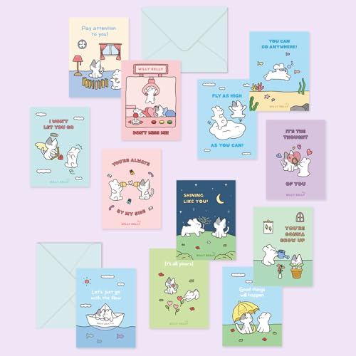 Monolike Day-by-day Card, Willy Kelly - Mix 36 Mini Postcards, 36 envelopes, 36 stickers Package - color: Willy Kelly