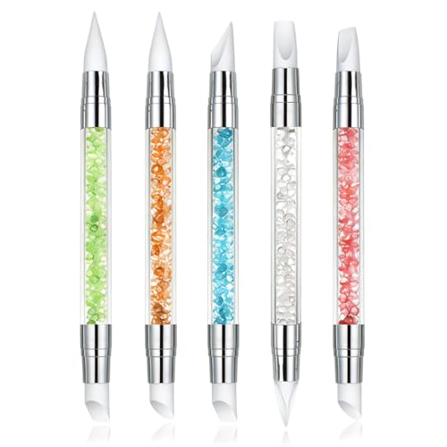 5Pcs Silicone Nail Tools, AIBEE Dual Tipped Nail Sculpting Tool Acrylic Handle Rubber Nail Brush Nail Art Tools for Design Carving Drawing Shaping