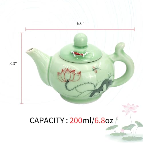 DELIFUR Celadon Handcrafted Porcelain Tea Set Lotus Theme Porcelain Tea Pot Covered Teacup Gongdao Cup From China (Lotus Tea pot) - style: Lotus Tea pot