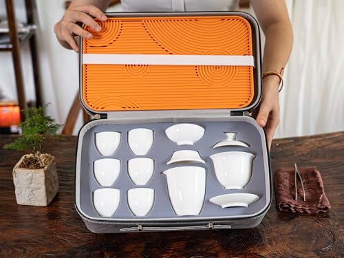 KEYDUACU Gaiwan Tea Set,Chinese Gongfu Tea Set,Portable for Adults,Travel - style: Travel-White