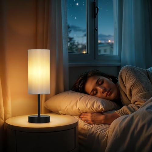 RISLG 2 Pack Small Table Lamps for Bedroom, Bedside Lamps for Nightstand with Wire Switch, Minimalist Modern Desk Lamps with Linen Fabric Shade for Kids Room Living Room Office Dorm, Bulb Included - color: 2 Pack Gray-Black, size: 13in