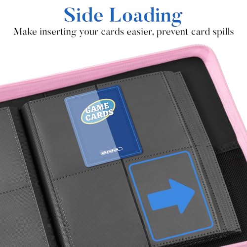Fabmaker 4 Pocket Zip Card Binder, PU Trading Card Binder for 320 Cards - color: Pink, size: 4 Pocket - 10.2" x 7.5"