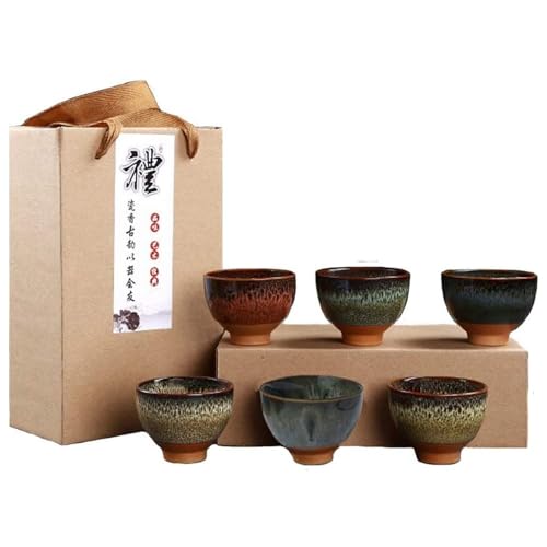 Better-Love 6PCS Handmade Ceramic Tea & Sake Cups, Japanese Pottery Set