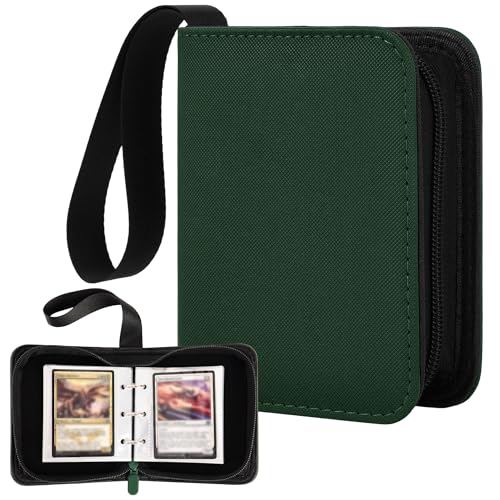1 Pocket Card Binder with Zipper, 100 Pockets Mini Trading Card Album, Premium PU Leather Single Card Binder, Small Display Folder for TCG & Sports Cards-Green - color: Green