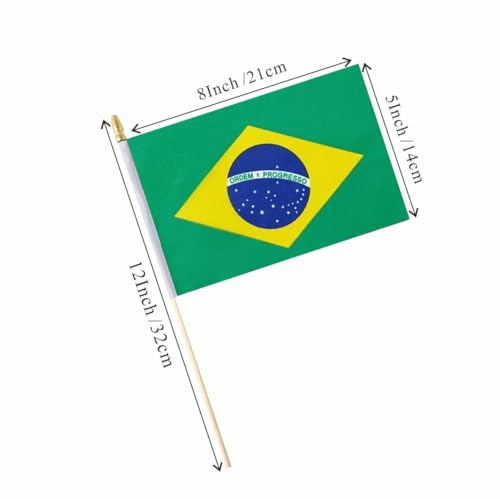 25Pack Small Brazil Flag Handheld Mini Brazilian Flag on Stick 5x8 Inch - color: Brazil