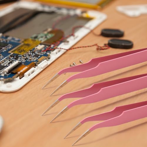 Honoson 9 Pcs Curved Pointed Craft Tweezers Precision Tweezer,Pink - color: Pink